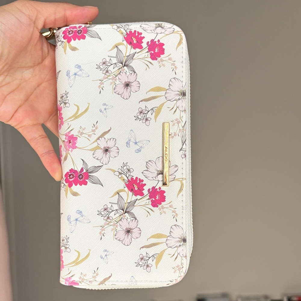Aldo Floral Wallet with Pink and Cream Accents